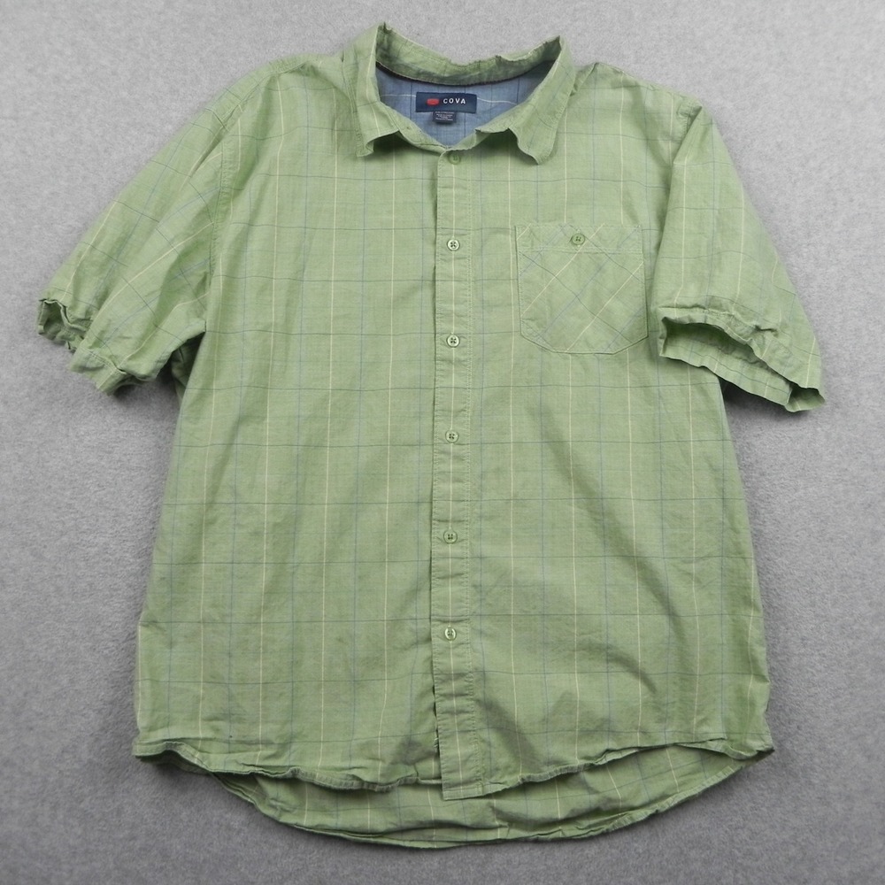 Cova Shirt Mens XXL Green Plaid Short Sleeve Button Down Cotton Casual Top